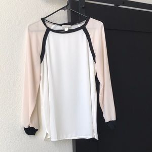 LOFT White, Pink & Black Color-Block Blouse SZ-S